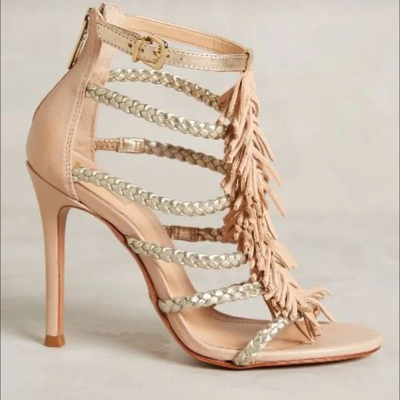 SCHUTZ Sand & Gold “Carmen” Fringe Sandals New in Box!! - Picture 3 of 15